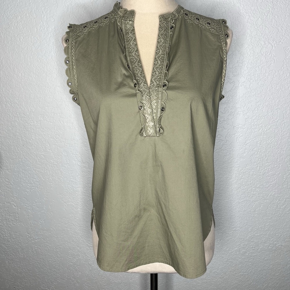 Twinset Milano Sleeveless Blouse Top Women's Sage Green 38 (US XS) Scalloped